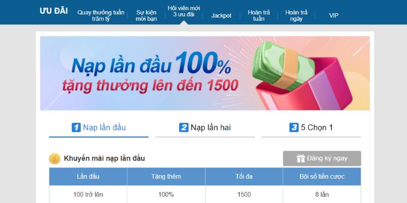 Đừng quên nhận các phần thưởng nạp đầu từ nhà cái